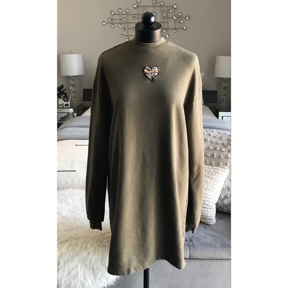 Lazy Oaf Military Green Sweatshirt Dress Size Medium Black Small - Picture 2 of 6